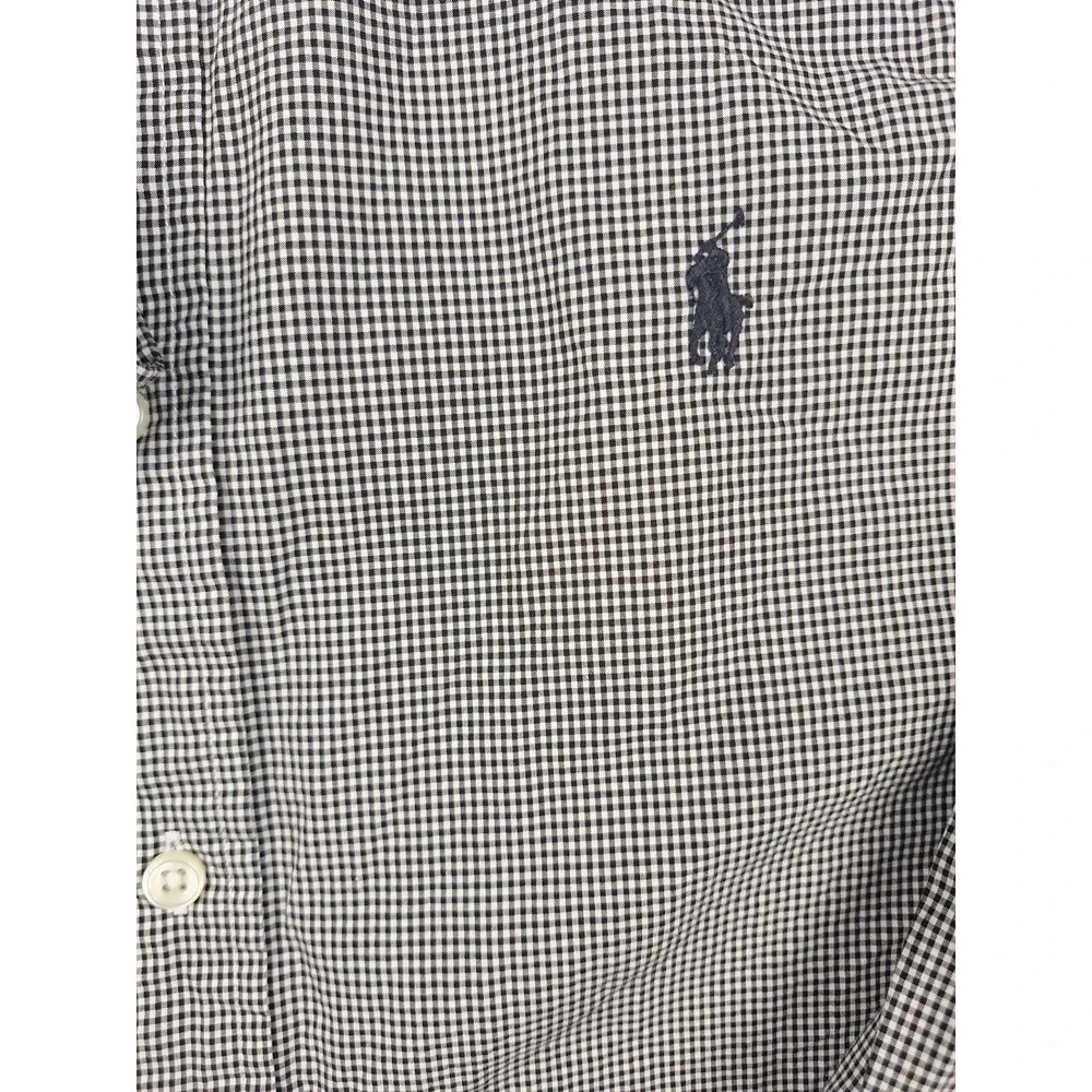 Polo Ralph Lauren Button Front Large Shirt‎ Black White Gingham Check Preppy